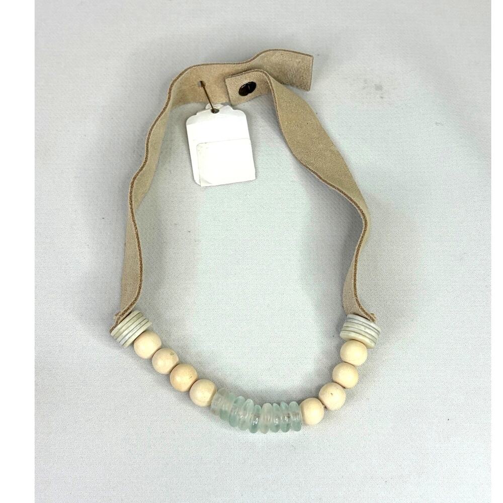 Leslie Curtis Beaded Leather Necklace Mixed Media Minimalist Choker 16in NEW
